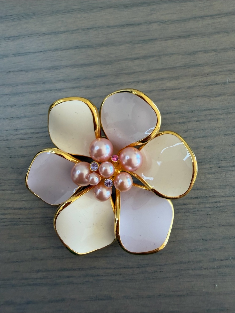 Joan Rivers Pink Pearl Enamel Floral Brooch